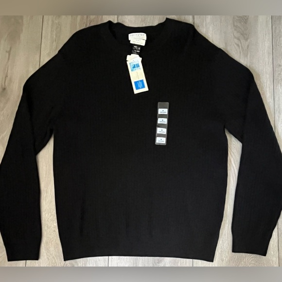 NWT Covington Ribbed Sweater Mens Medium Black Long Sleeve Pullover Layered Look - Picture 1 of 6